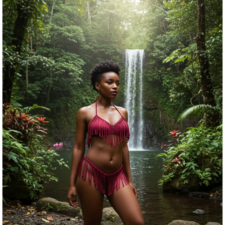 Bikini z frędzlami w głębokiej czerwieni – Boho styl na egzotyczną przygodę