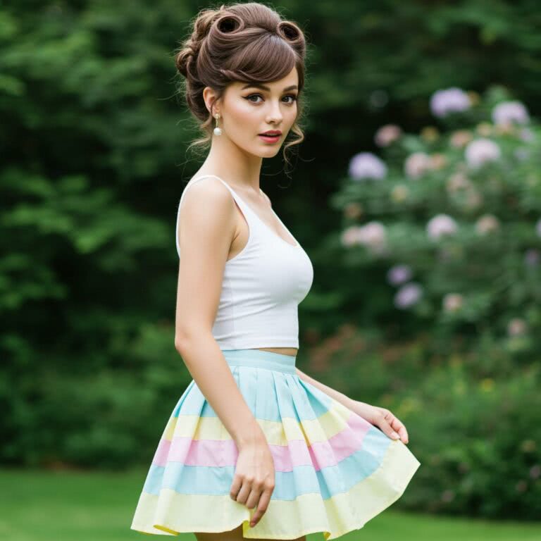 Krótka spódniczka tenisowa w pastelowych pasach – wakacyjna stylizacja z seksapilem