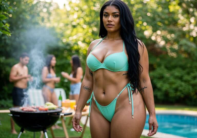 Odważne bikini w miętowym odcieniu – zmysłowy akcent na letnie grillowanie w ogrodzie