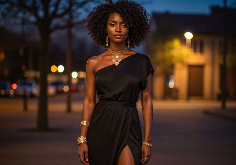 Wiosenna prowokacja w czerni – marokańska piękność w eleganckiej maxi sukience