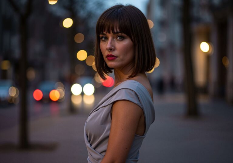 Wiosenna prowokacja w szarości – elegancka mini sukienka dla niemieckiej brunetki na wieczorne randki