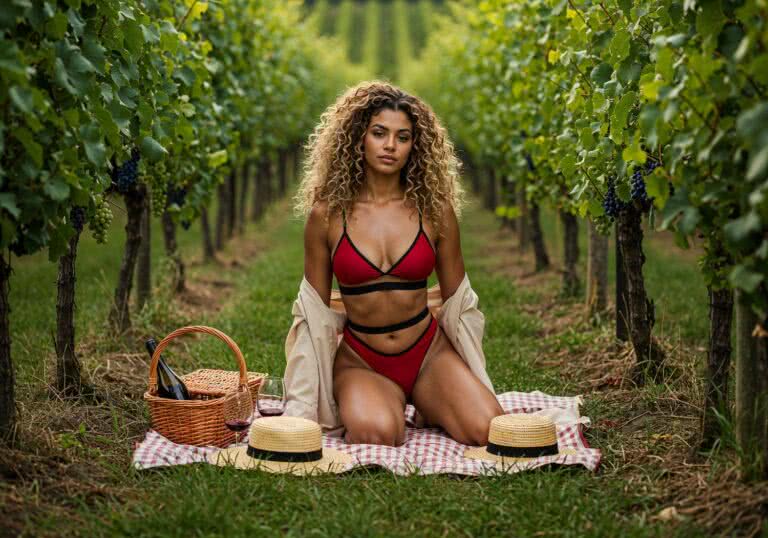 Zmysłowe bikini asymetryczne – romantyczna elegancja na pikniku w winnicy