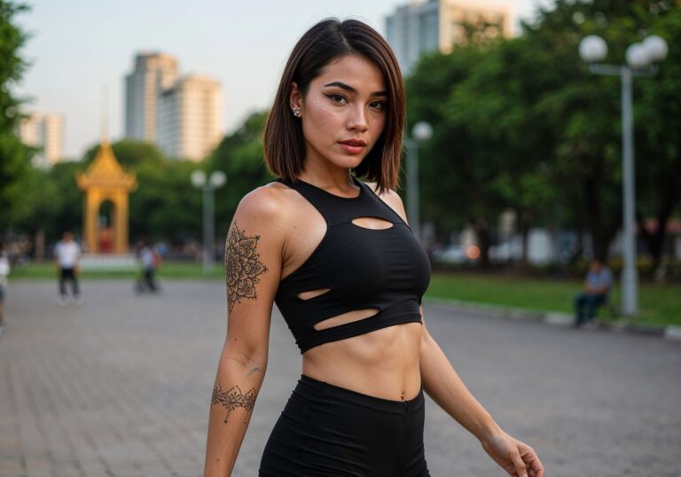 Wiosenna stylizacja sport-chic dla tajskiej Azjatki – odważny look na aktywne popołudnia