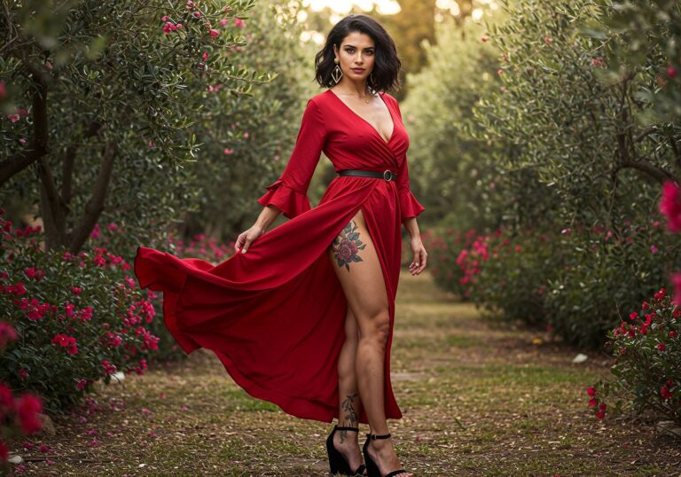 Wiosenny ogień i zmysłowość – dramatyczna stylizacja dla hiszpańskiej brunetki
